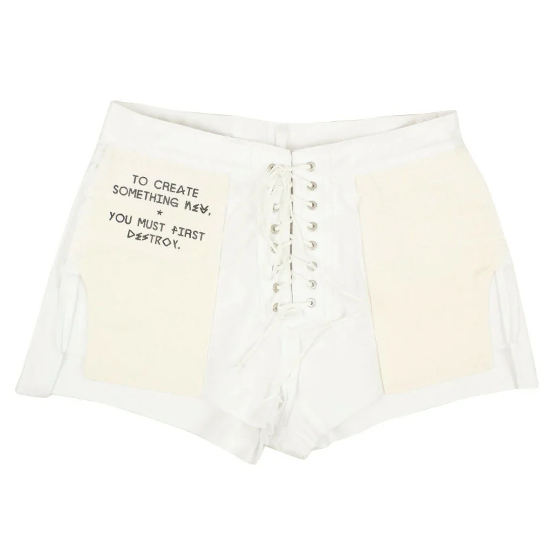 Unravel Project Lace Up Distressed Denim Shorts - White