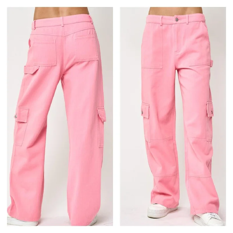 Denim Cargo Jeans In Pink