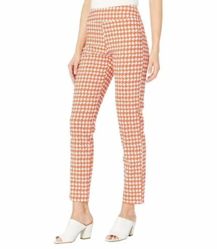 Houndstooth Pull On Pant In Tangerine/white