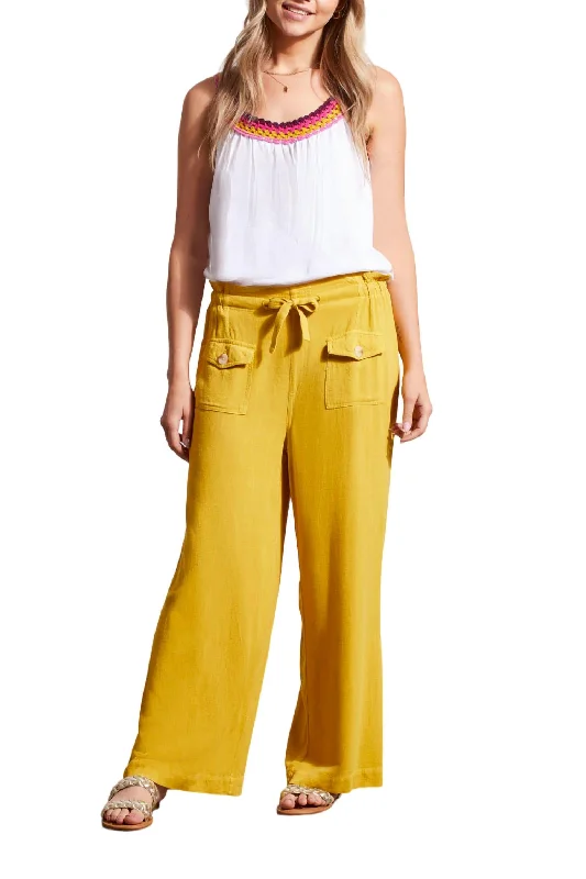 Paperbag Pull On Wide Leg Pants In Limoncello