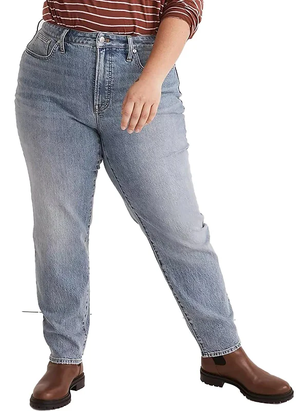 Plus The Curvy Perfect Vintage Womens High-Rise Medium Wash Straight Leg Jeans