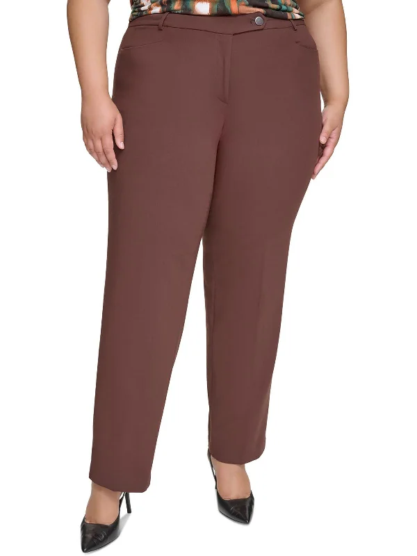 Plus Womens Pockets Casual Straight Leg Pants