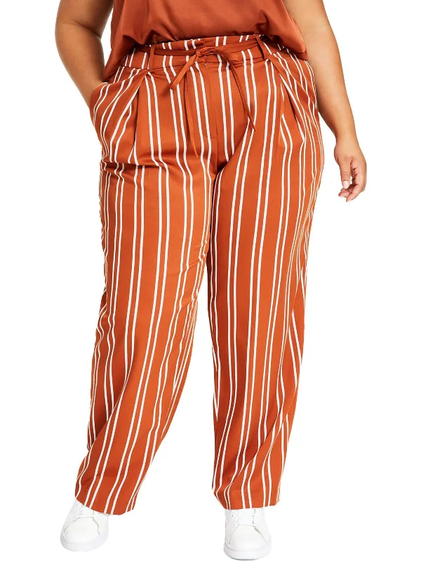 Plus Womens Striped Tie Waste Wide Leg Pants