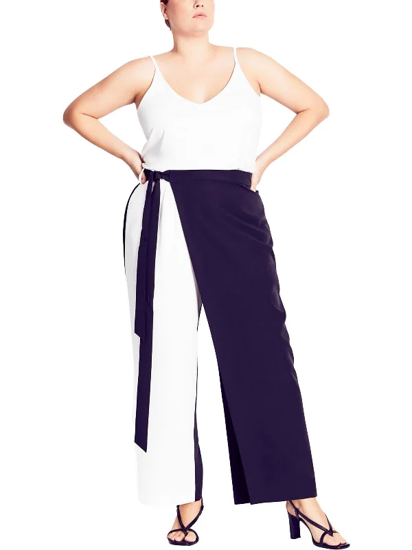 Plus Womens Tie Belt Ankle Length Wide Leg Pants