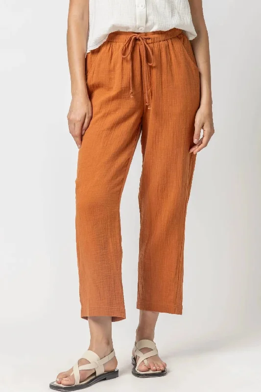 Straight Leg Gauze Pants In Sienna