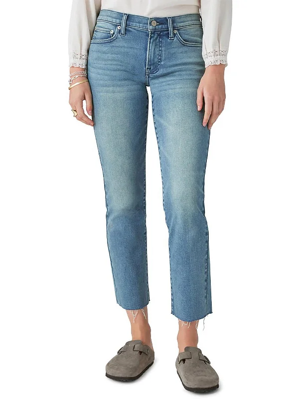 Sweet Womens Mid-Rise Raw Hem Cropped Jeans