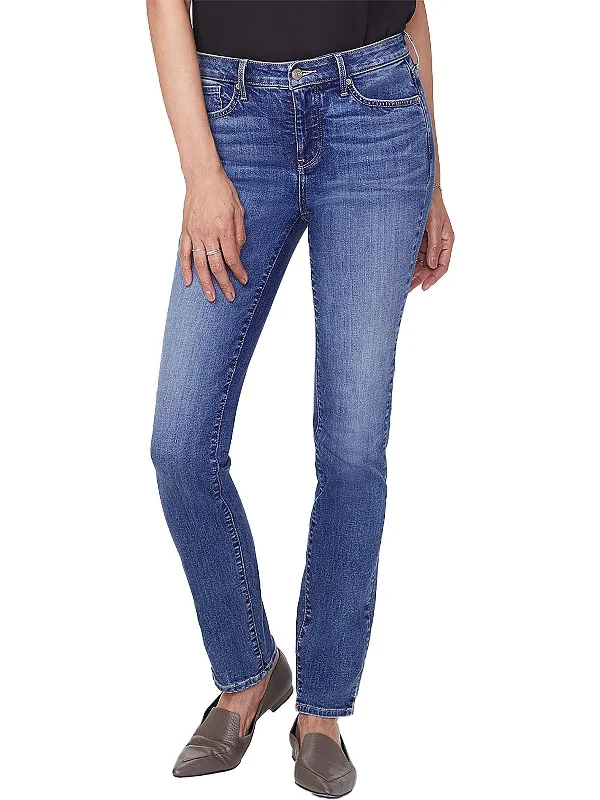 Womens Mid-Rise Medium Wash Slim Jeans