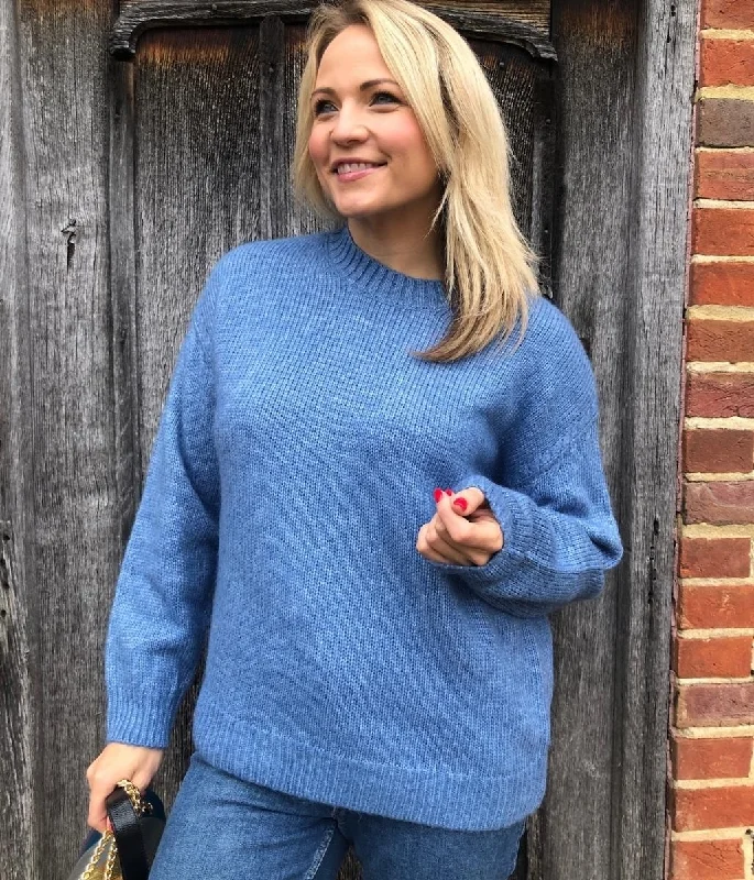 Ocean Blue Textured Crew Neck Jumper