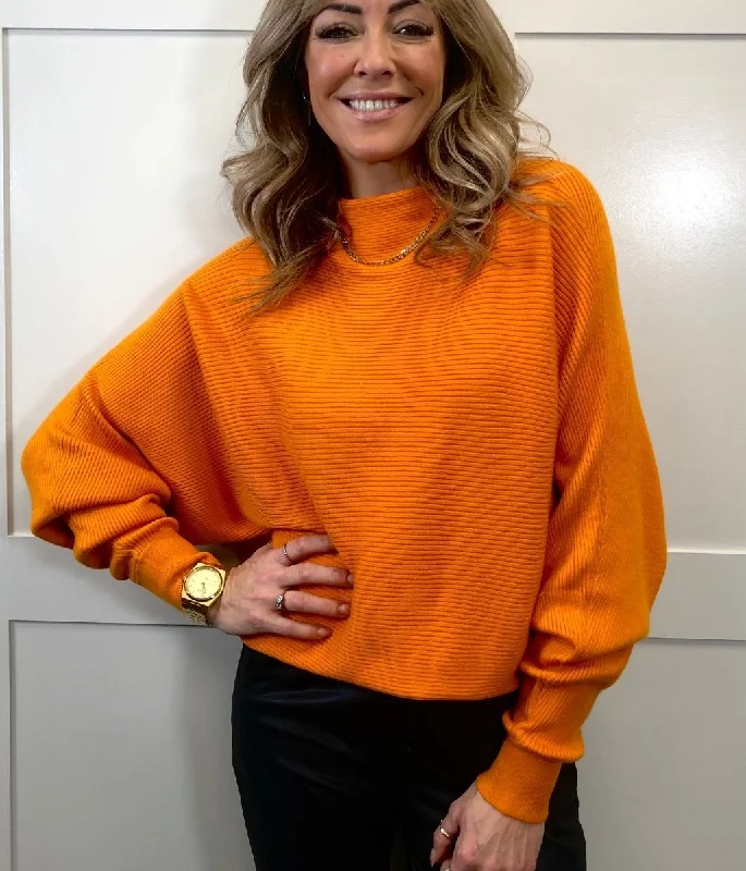 Orange Soft Ribbed Batwing Jumper