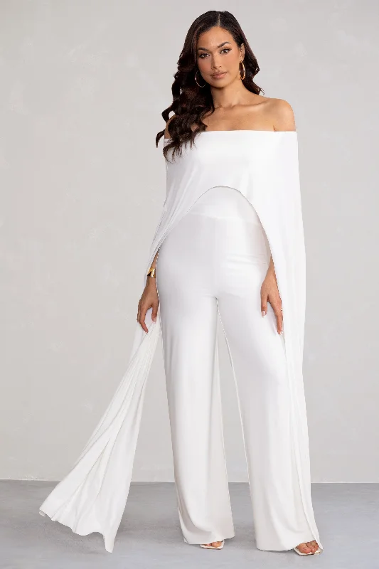 Mayara | White Bardot Cape Sleeve Jumpsuit