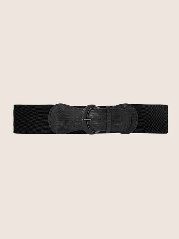 Leather Covered Buckle Elastic Belt