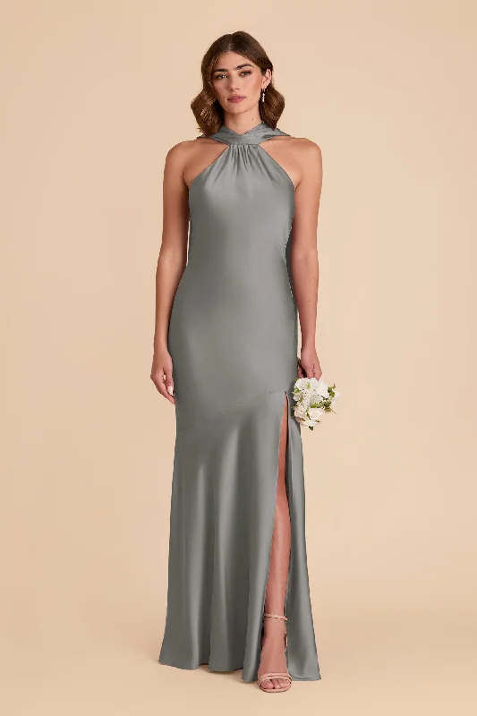 Eileen Matte Satin Dress - Silver