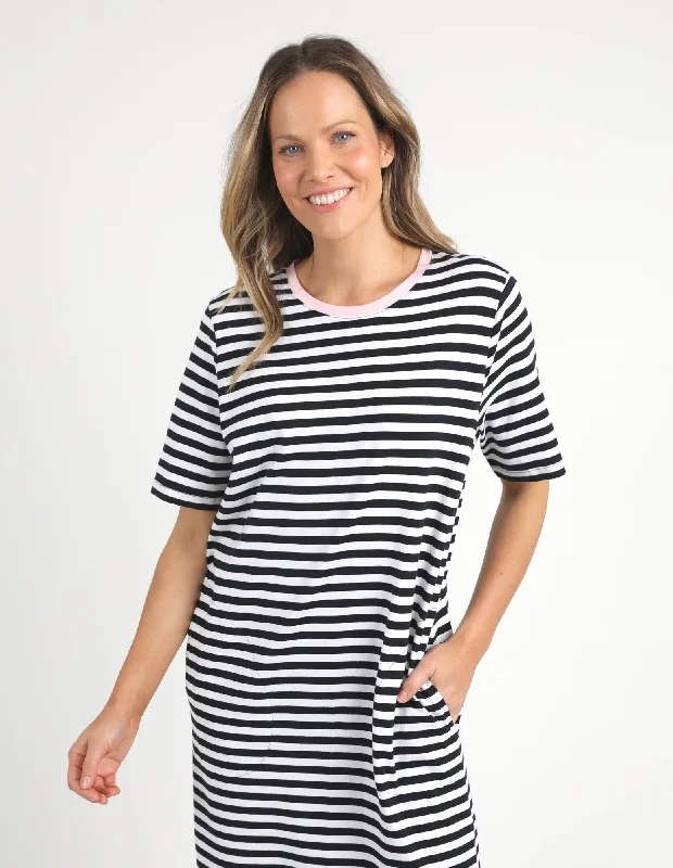 Merry Tee Dress Navy & White Stripe