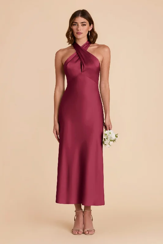 Monique Matte Satin Dress - Berry