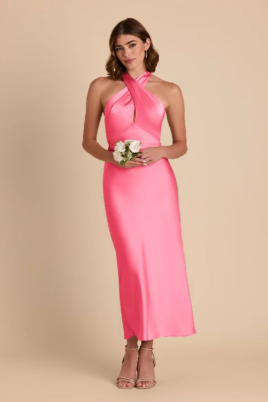 Monique Matte Satin Dress - Bon Bon Pink