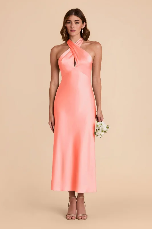 Monique Matte Satin Dress - Coral Pink