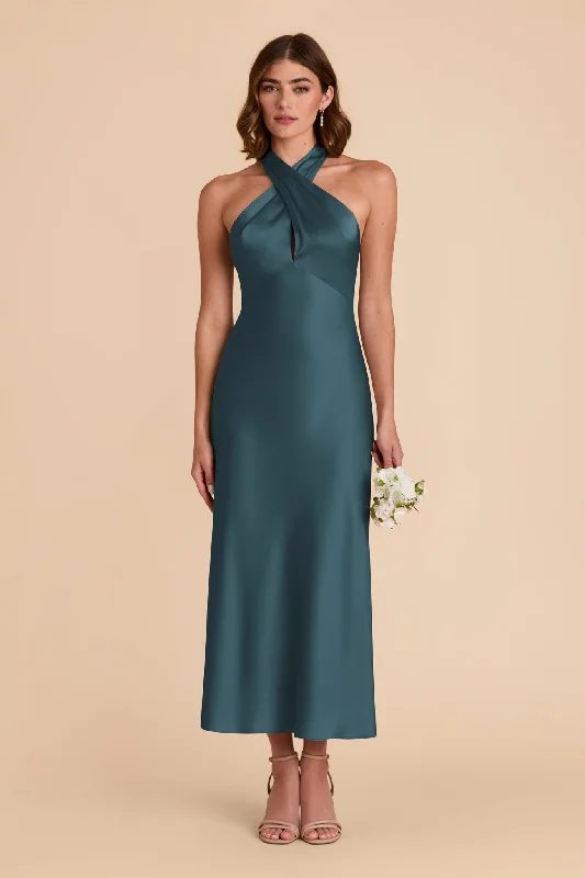 Monique Matte Satin Dress - Dark Teal