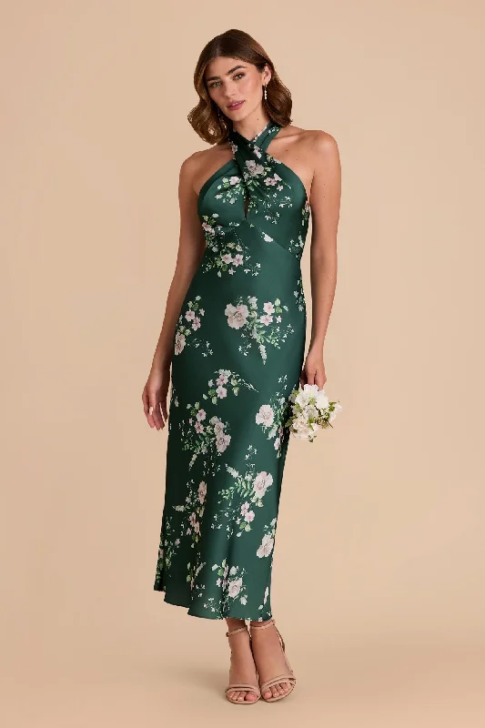 Monique Matte Satin Dress - Emerald Garden Party