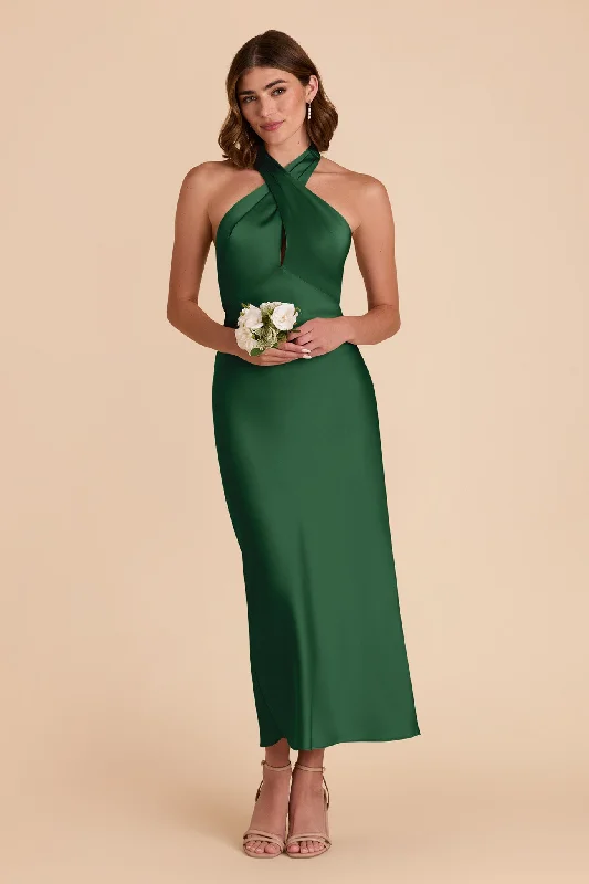 Monique Matte Satin Dress - Forest Green