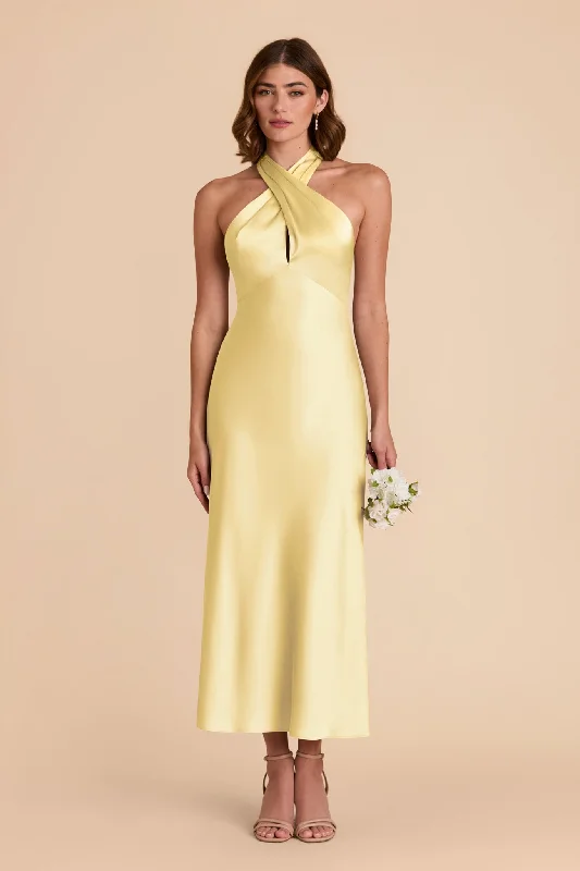 Monique Matte Satin Dress - Lemon Sorbet