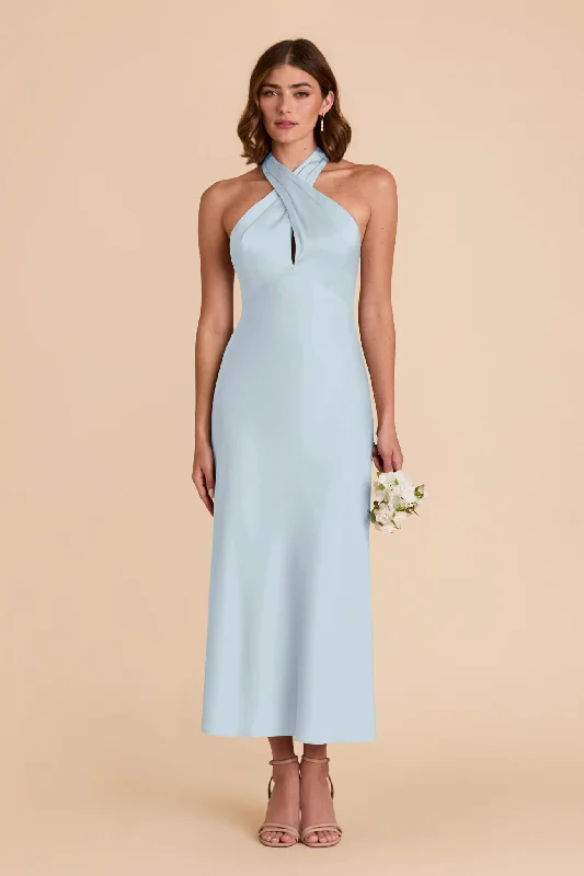 Monique Matte Satin Dress - Mist Blue