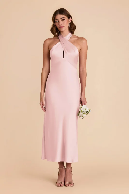 Monique Matte Satin Dress - Pale Blush