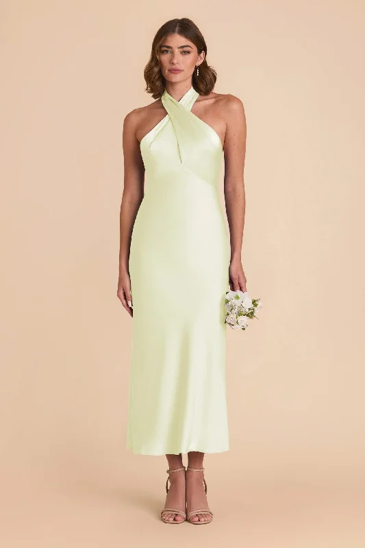 Monique Matte Satin Dress - Pale Pistachio