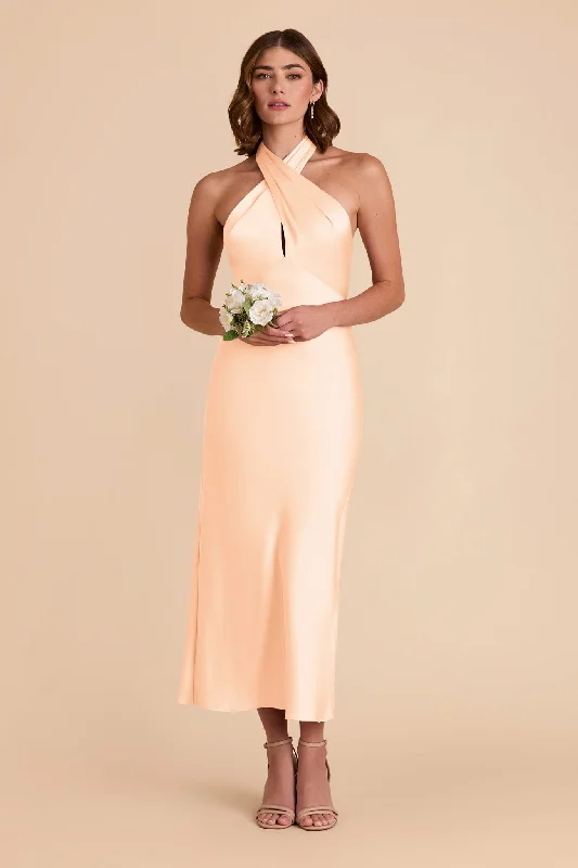 Monique Matte Satin Dress - Peach Cream