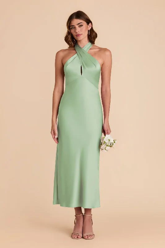 Monique Matte Satin Dress - Pistachio