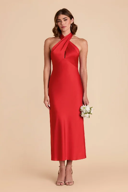 Monique Matte Satin Dress - Ruby Red