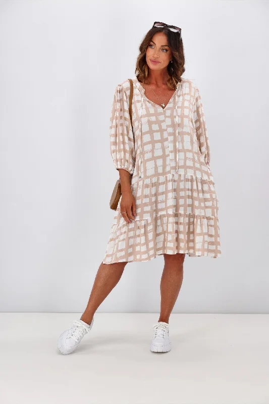 New U Collection Brandy 3/4 Sleeve Dress Beige