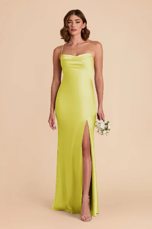 Olivia Matte Satin Dress - Chartreuse