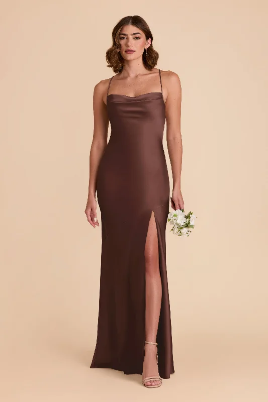 Olivia Matte Satin Dress - Chocolate Brown