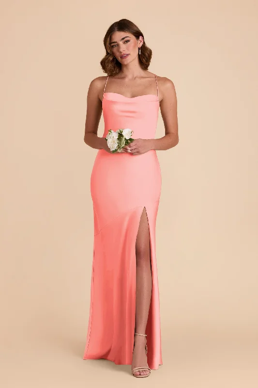 Olivia Matte Satin Dress - Coral Pink