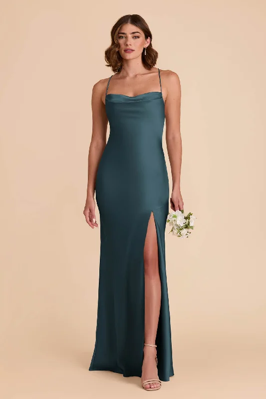 Olivia Matte Satin Dress - Dark Teal