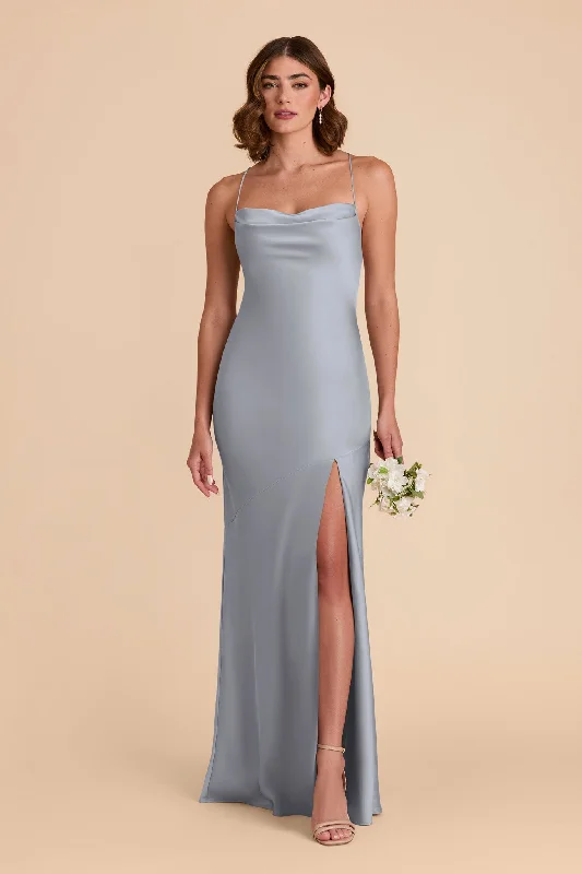 Olivia Matte Satin Dress - Dusty Blue