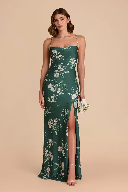 Olivia Matte Satin Dress - Emerald Garden Party