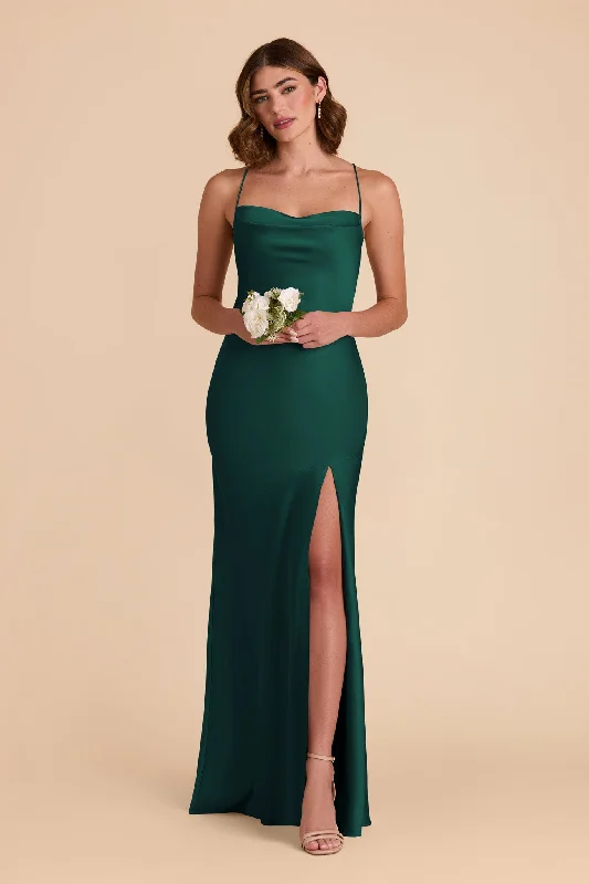 Olivia Matte Satin Dress - Emerald