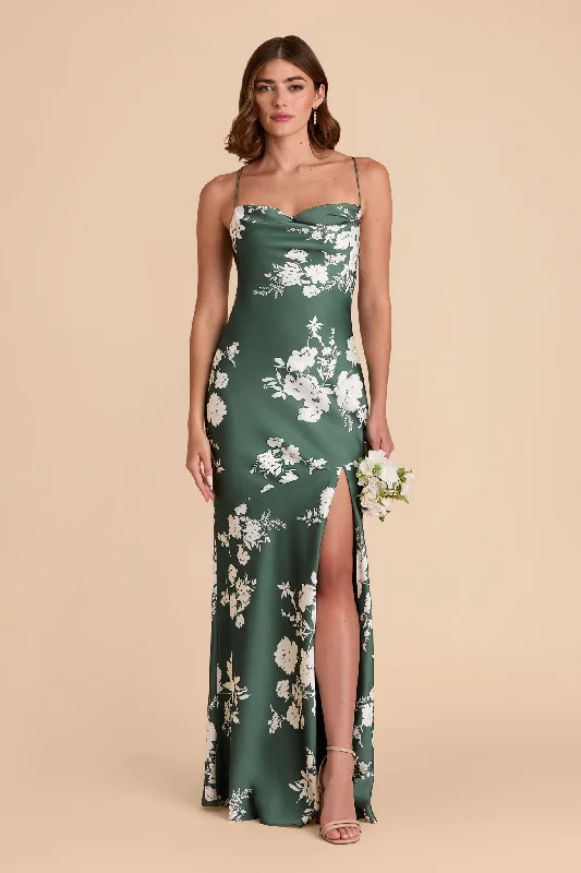 Olivia Matte Satin Dress - Eucalyptus Whimsical Blooms