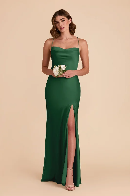 Olivia Matte Satin Dress - Forest Green