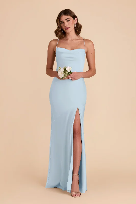 Olivia Matte Satin Dress - Mist Blue