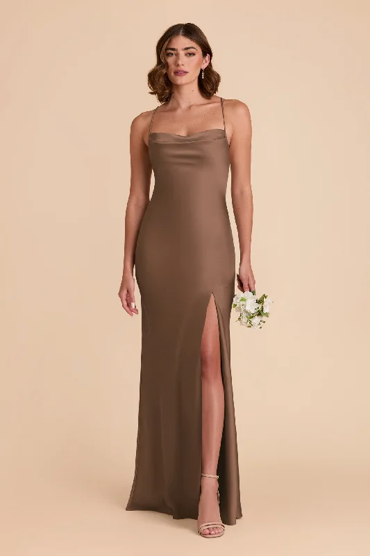 Olivia Matte Satin Dress - Mocha