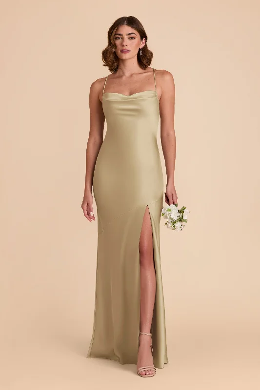 Olivia Matte Satin Dress - Moss Green