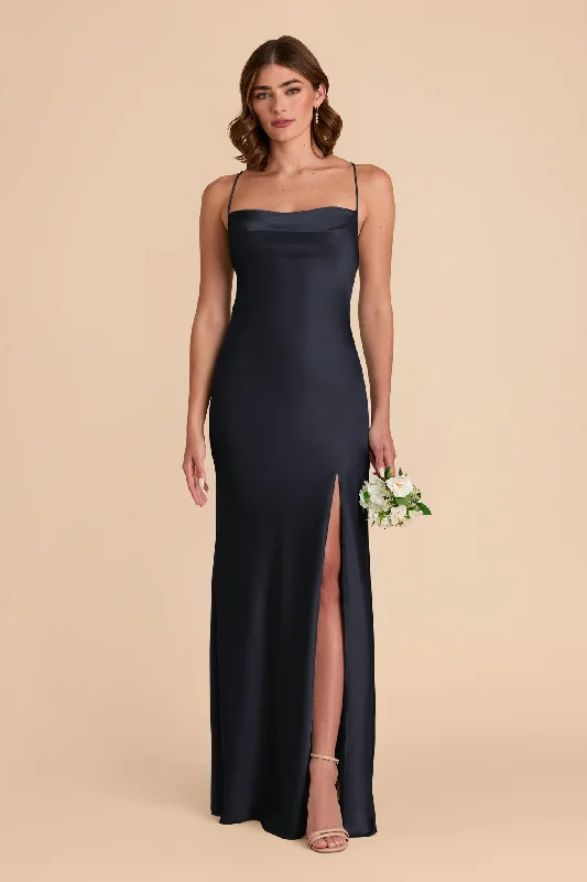 Olivia Matte Satin Dress - Navy