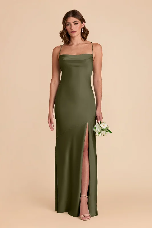 Olivia Matte Satin Dress - Olive