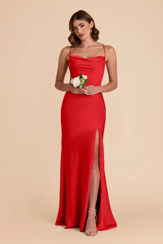 Olivia Matte Satin Dress - Ruby Red