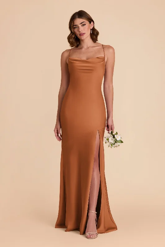 Olivia Matte Satin Dress - Rust