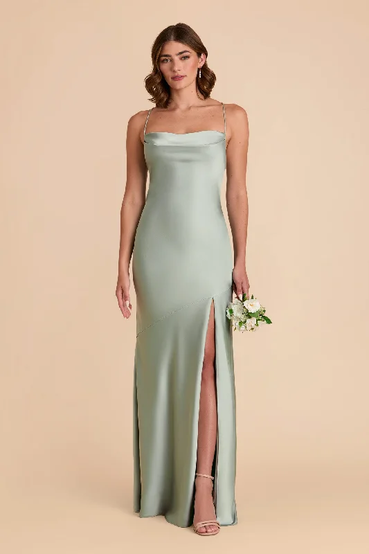 Olivia Matte Satin Dress - Sage