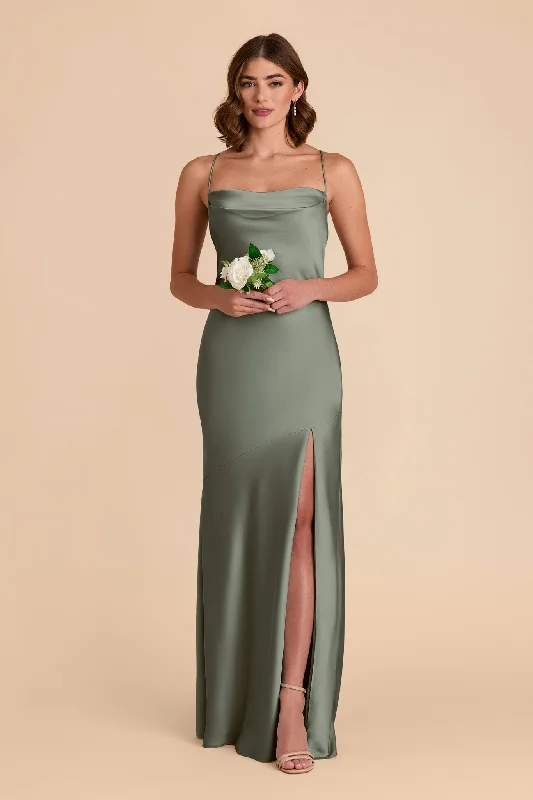 Olivia Matte Satin Dress - Sea Glass