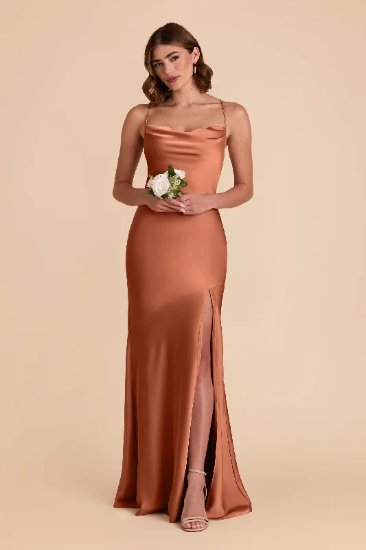 Olivia Matte Satin Dress - Terracotta